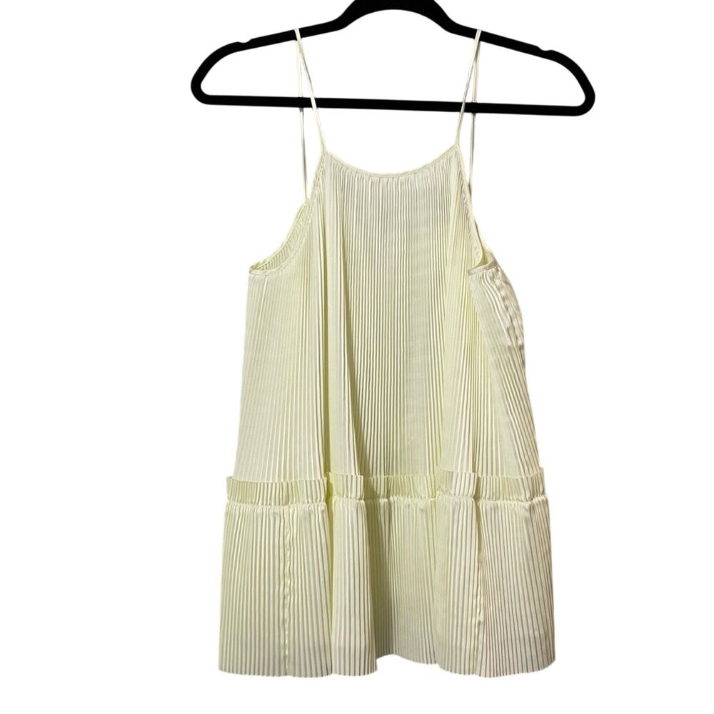 Lewit Butter Yellow Pleated Swing Tank Top Crinkle Babydoll Womens S Spring Top